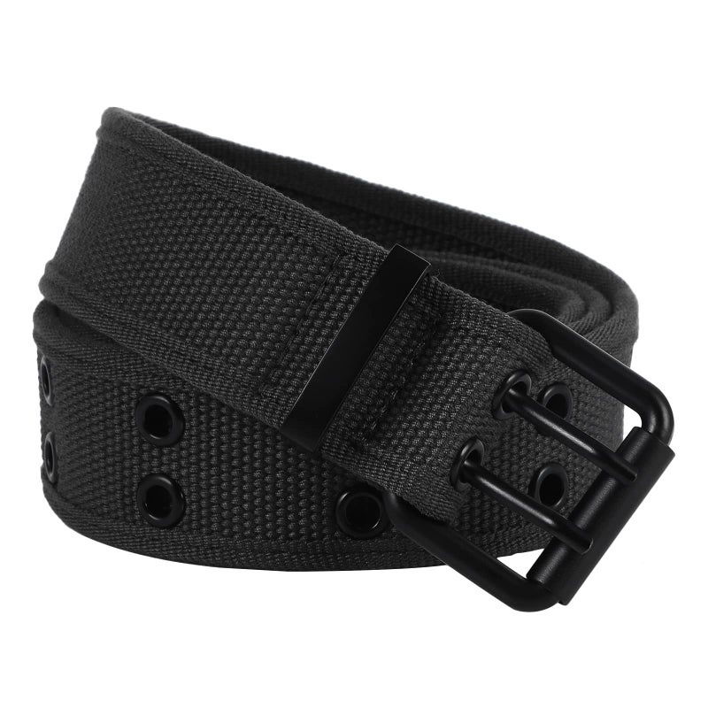 moonsix Canvas Web Belts for Men,Solid Color Casual Double Hole Grommet Belt,Black - Image 2